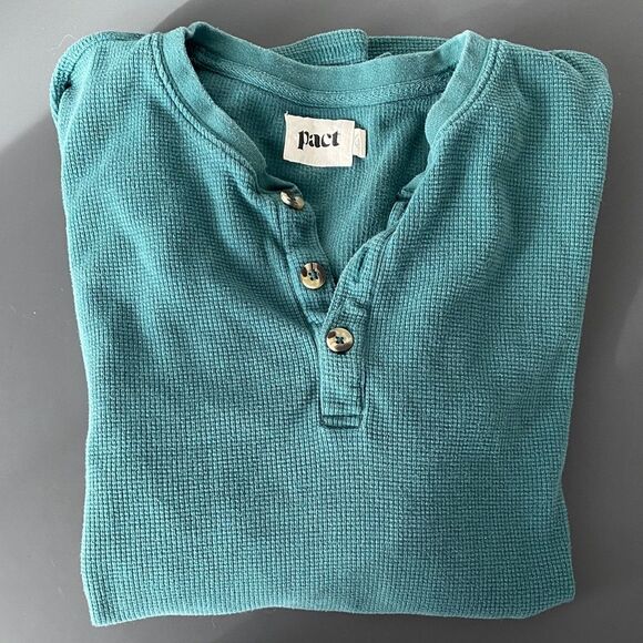 Pact 100% Organic Cotton Turquoise Waffle Knit Henley - Picture 5 of 9